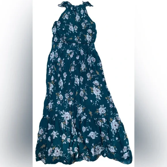 Maurices Teal Floral Halter Maxi Dress (XL) - Picture 2 of 4
